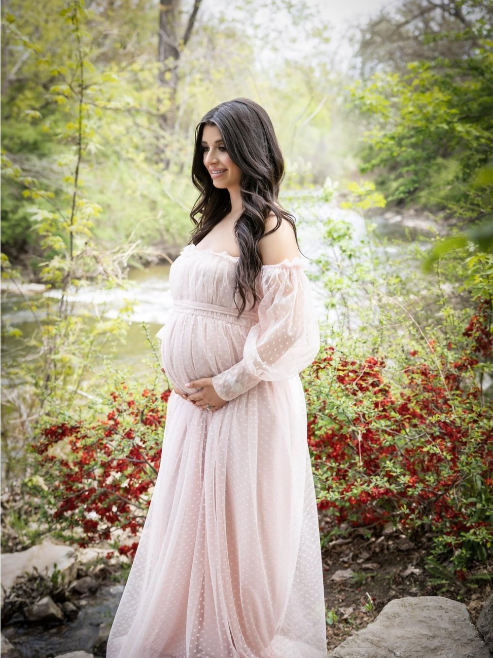 Off-Shoulder Blush Maternity Maxi Dress